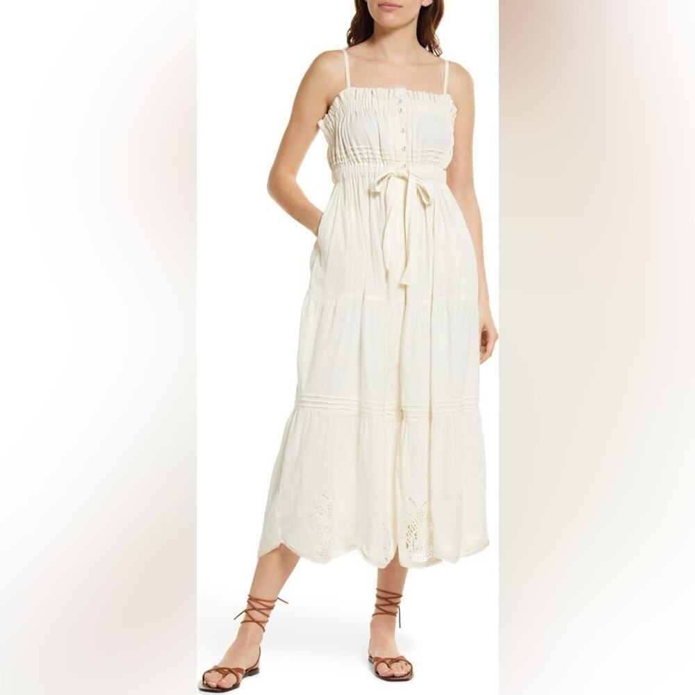 Cleobella White Smocked Midi Dress with Eyelet Detail - Picture 7 of 8